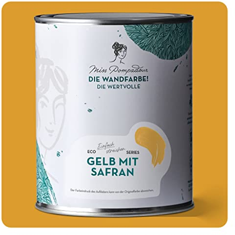MissPompadour extramatte Wandfarbe Gelb mit Safran 1L - sehr hohe Deckkraft - geruchsneutrale, spritzfreie Farbe - atmungsaktive, wasserbasierte Innenfarbe/Deckenfarbe - Die Wertvolle