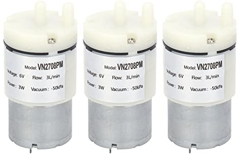 Bomba de diafragma, 3 unidades 3L/min 3W Micro bomba de diafragma Mini bomba de vacío de agua de aire motor de plástico de bajo ruido mini bomba de vacío para acuario DC 6V (VN2708PM)