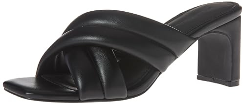 Amazon Essentials Sandalia de tacón con Correas Cruzadas Acolchadas y Plantilla de Espuma viscoelástica Mujer, Negro Cuero de Imitación, 43 EU
