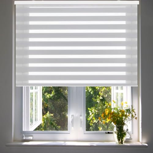 Doppelrollo Klemmfix ohne Bohren 40 x 160 cm lichtdurchlässig & verdunkelnd Rollos Für Fenster Ohne Bohren mit Klemmträger für Fenster & Tür, Weiß