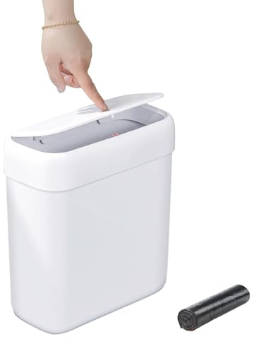 funest Bathroom Small Trash Can with Lid,10L / 2.7 Gallon Slim Garbage Bin Wastebasket with Press Top Lid for Bedroom,Rv,Office,Kitchen,Craft Room