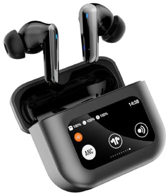 Active Noise Cancelling Earbuds True Wireless Bluetooth ANC Earphones with Touch Screen Monitor, Noise Cancelling In Ear Gaming Sports Blue Tooth Headphones Wireless Ear Buds ANC Ear Phones for iPhone