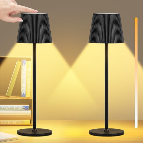 Onherm Lampe de Table LED Sans Fil Rechargeable Lot de 2, 3 Modes de Couleur Lampe de Bureau Chevet Dimmable Contrôle Tactile Lampe Exterieur pour Patio, Terrasse, Restaurant, Café, Chambre, Salon