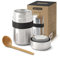 BLACK + BLUM Food Flask Thermobecher 400 ml | Schwarz | Thermobehälter Essen hält 6h heiß & 8h kalt | Auslaufsicher & Vakuumisoliert | mit Löffel aus Holzfasern | Lunchbox Thermo aus Edelstahl
