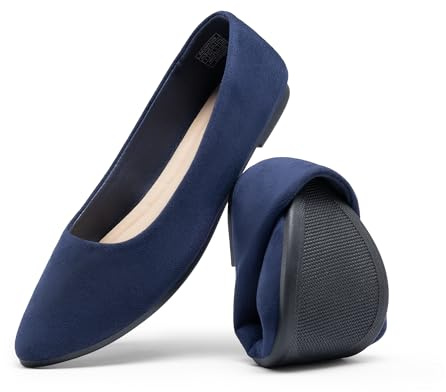 DREAM PAIRS Ballerines Femme Confortables à Bout Pointu en Suédine, Chaussures Plates à Enfiler pour Travail, Bureau ou Sorties,Size 39,Marine,DWUMFA2506