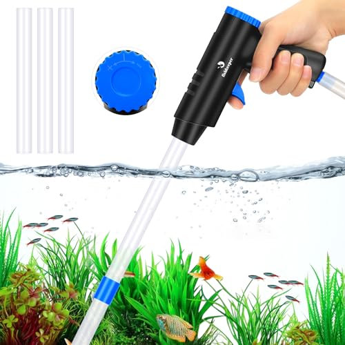 fishkeeper Mulmsauger Aquarium, 4 in 1 Starke Aquarium Sauger Einstellbarer Aquarium Reinigungsset，Herausnehmbarer Bodenreiniger gegen Verstopfung für Wasserwechsel Sandreinigung und Wasserumwälzung