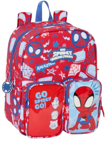 SPIDEY RESCUE - Sac à dos de crèche, adaptable au chariot, nettoyage facile, idéal pour les enfants de différents âges, confortable et polyvalent, qualité et résistance, 22 x 10 x 27 cm, Rouge, bleu,