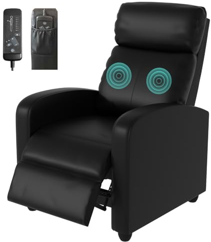 Massage Recliner Chair, Single Sofa Chair with Remote Control, Chair Recliner, Lazy Recliner Chair, Living Room Recliners with Pu Leather Padded Seat Backrest, Recliner Chairs for Adults, Black