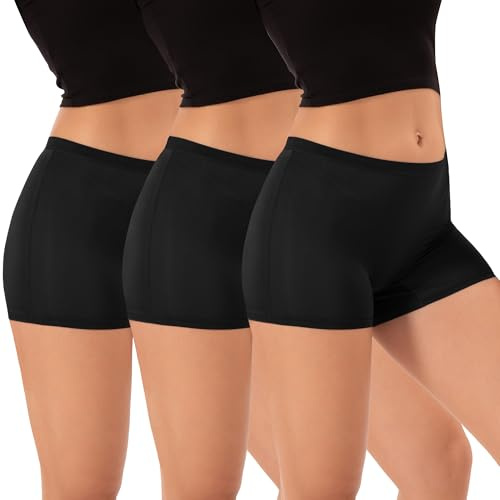 INNERSY Womens Boxers Black Anti Chafing Shorts Ladies Boyshorts Panties Sports Underwear 3 Pack (18, 3 Sports Black)