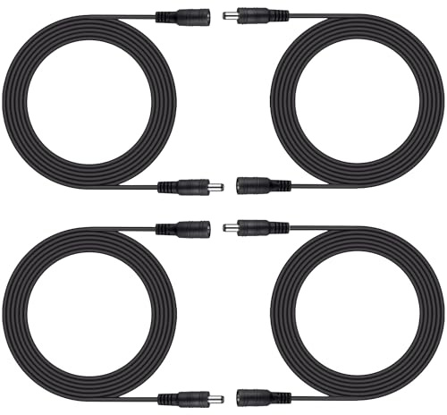 Clearhill 3 m 4-pack DC-förlängningskabel, 5,5 mm × 2,1 mm hona till hane strömledning för LED-band, säkerhetskamera, router, 5V–24V DC-adapter m.m.