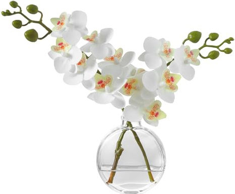 Rosscer White Orchid Artificial Flowers Fake Flowers Small Fake Plant Table Shelf Decor Flower with Vase Fake Water