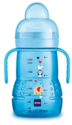 MAM Tasse Trainer, avec tétine en silicone Skinsoft anti-goutte, facile à attraper, 4 + mois, 220 ml, bleu clair
