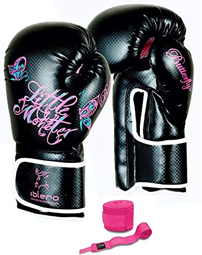 Islero Fitness Ladies Pink GEL Women Boxing Gloves MMA Punch Bag Leather Sparring Muay Thai Kick Boxing With Free Pink Boxing Hand Wraps (14 Oz)