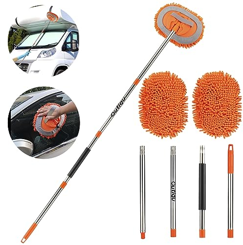 Spazzola per lavaggio auto 157 cm con manico telescopico, kit 2 in 1 microfibra, adatto per auto, camper, SUV, camion e pulizia casa