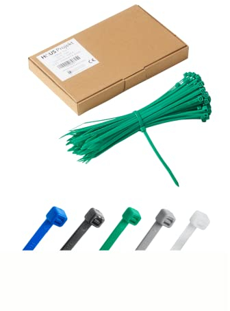 Haus Projekt Pack de 100 Bridas de Plástico Verde Premium Fuertes Industrial, 200mm x 4.8mm, Bridas de Plástico para Cables Multifunción para Uso Interior y Exterior, Gestión de Cables, Cableado