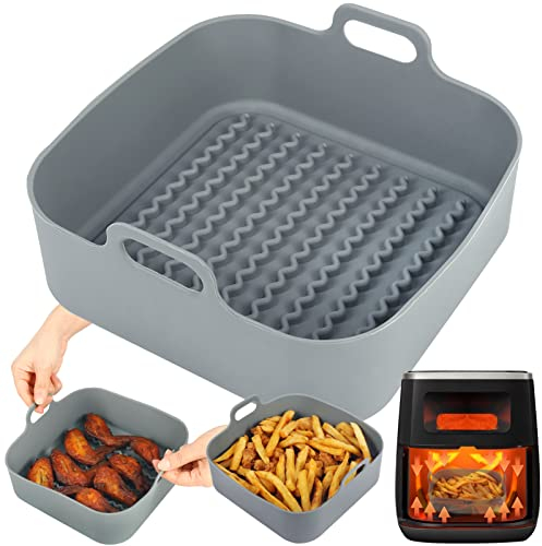 BYKITCHEN Air Fryer Silicone Pot, 8Inch Thick Reusable Liners, Square Baking Basket/Pan for Air fryer, Accessories for Uten, COSORI, NINJA, TOWER, Instant Air Fryer & Oven