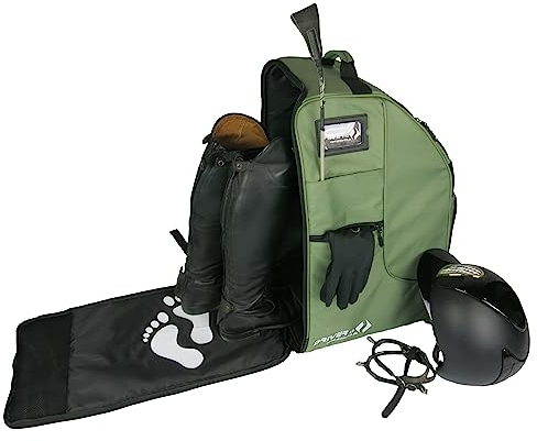 Driver13 Reitstiefeltasche oder Reitstiefelrucksack Deluxe mit Helmfach für Reitstiefel (Reitstiefelrucksack Georgian-Khaki)