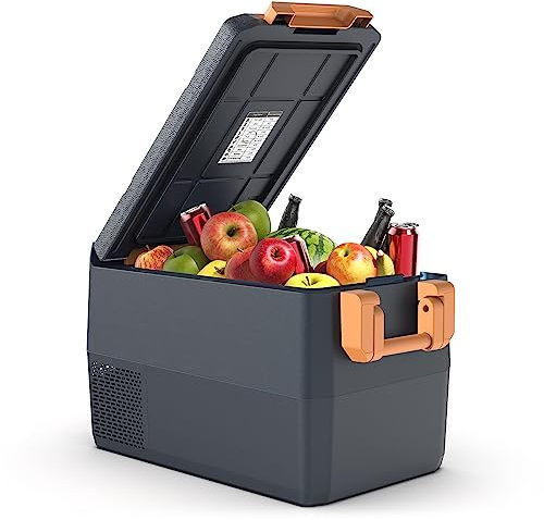 UKKISO Kompressor Kühlbox 55 L, 2-in-1-Autokühlschrank mit zwei Zonen, tragbarer Kühler, 12/24 V DC und 100–240 V AC mit App-Steuerung für Autos, LKWs, Boote, Wohnmobile mit USB-Anschluss (schwarz)