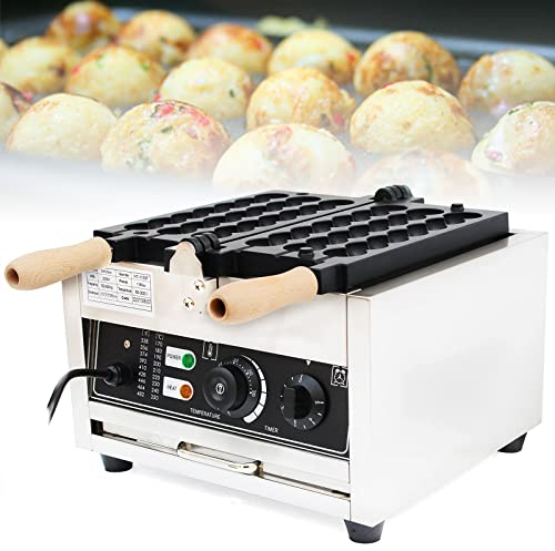 YUNYN Commercial Bubble Waffle Iron, 1400W Stainless Steel Non-Stick Pans Waffle Machine Takoyaki Maker, 50-300°C Adjustable Temperature with Timer for DIY Delicacy, Restaurants