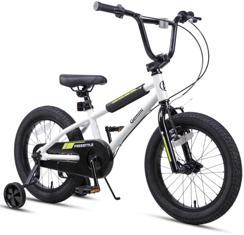AVASTA 16 Pulgadas Bicicleta para niños pequeños de más de 4 años de Edad los niños niñas jóvenes BMX Estilo de Bicicleta con Ruedas de Entrenamiento Posavasos y V-Brake Trasero, Blanco