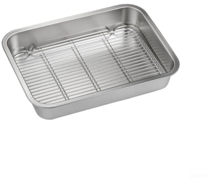 Set di teglie funzionali con griglia di raffreddamento, ideale per arrostire carne e scolare grasso (26 x 20 x 5 cm)