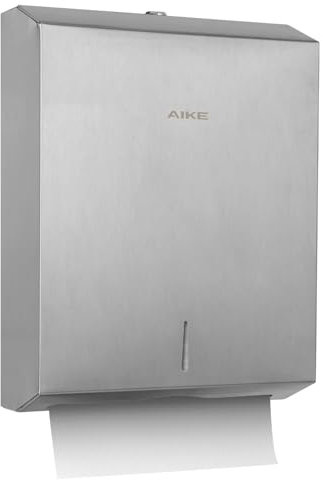 AIKE Dispensador Toallas Papel 400 Hojas Comercial de Acero Inoxidable para Montaje en Pared con Cerradura AK5181 (H2 & Z-Fold Papel Plegado Tamaño 27 x 10 cm O Menor)
