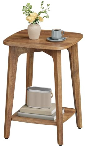 VASAGLE MAEZO Collection - Side Table, 2-Tier Small Square End Table, Nightstand with Tapered Legs, Curved Transitions, for Small Spaces, Living Room, Bedroom, Honey Brown ULET236K01