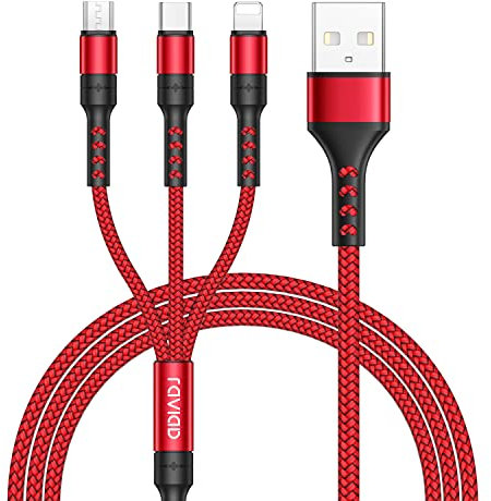 RAVIAD Cavo Multi USB 3 in 1 Multi caricatore USB Cavo in nylon intrecciato con micro USBtipo C Connettori per Galaxy S10/S9/S8, Honor,OnePlus,Wiko,Kindle 2M