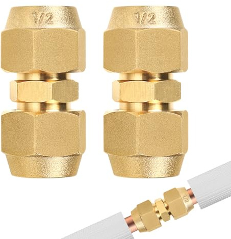 SUPAWAY 2 unidades Extensión de tubo de cobre para aire acondicionado, 1/2 pulgadas accesorio climático, boquilla doble para tubos de cobre, no requiere soldadura, conector de tubo de cobre (12,7mm)
