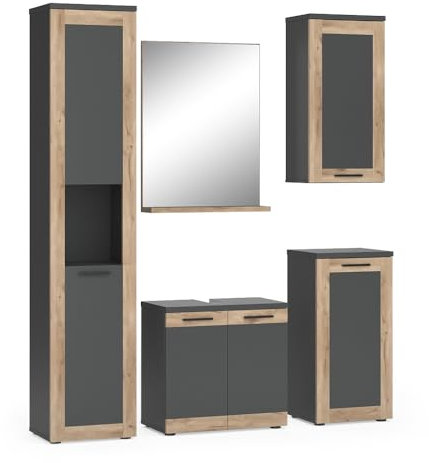 Vicco Ensemble de Meubles de Salle de Bains NIKO, Anthracite/Viking Oak, Kit Complet