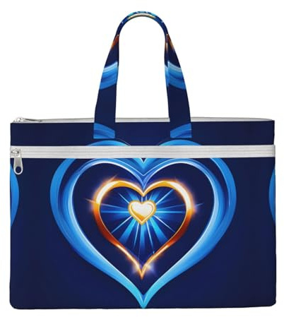 SDEGTHO Sky Blue Heart Zippered Document Bag With Handle For Carrying Paper Files Books Filing Folder