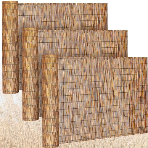 Barydat 3 Pcs 6 x 16.4 ft Bamboo Privacy Screen, Reed Fence Roller Patio Decorative Fences Reed Screen Curtain for Garden Backyard Patio Balconies