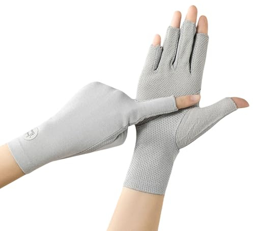 OTKARXUS Gants de conduite avec protection UV pour femmes, 1 paire de gants anti-UV à demi-doigts, gants anti-UV antidérapants pour ongles en gel, équitation, cyclisme, randonnée, pêche, activités de