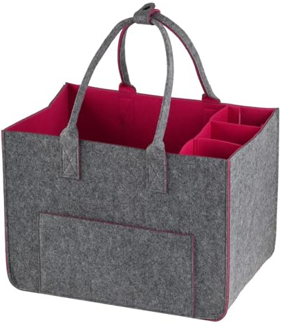Denxahao Filztasche Filz Einkaufskorb Filztasche Groß,Filz Einkaufstasche mit Fächern Tragetasche für Einkaufen Außen Picknick Flaschentasche Kleiderkorb Faltbare Einkaufstasche (Dunkelrosa)
