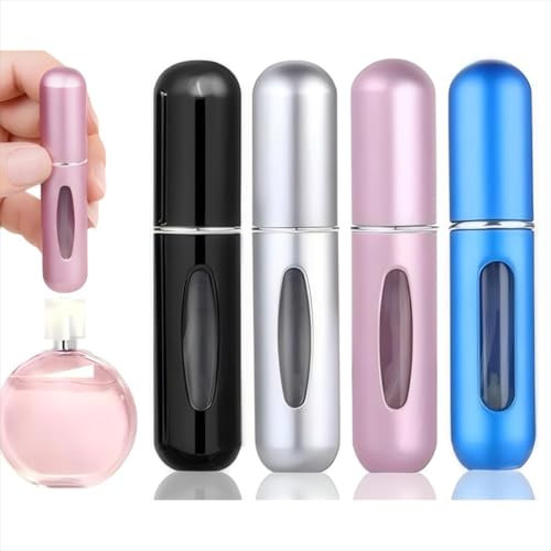 5ml Travel Perfume Bottle & Perfume Atomiser Spray Bottle - Leakproof Refillable Travel Atomiser, TSA-Friendly Bottom-Fill Design for Fragrance | Matte Metal (Black/Silver/Pink/Blue)