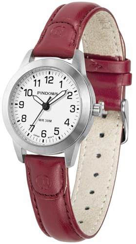 PINDOWS Damenuhren, Elegantes analoges Quarzdesign mit Lederarmband, wasserdichte modische Armbanduhr mit gut lesbarem Leuchtzifferblatt