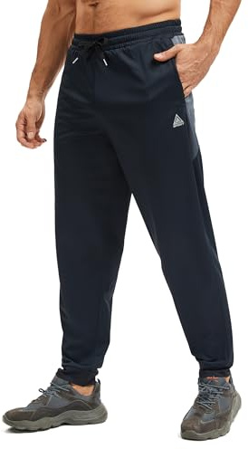 AMZSPORT joggingbyxor för män, lätta med blixtlåsfickor andningsbara byxor för gym, löpning och vardag, Svart-126013, S