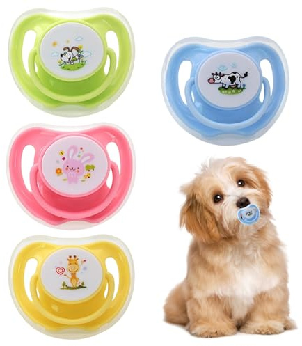 Genérico Lot de 4 tétines en silicone pour animaux de compagnie, fournitures mignonnes à mâcher | Aide apaisante pour l'exercice de la dentition, couvercle anti-poussière inclus, détartrage