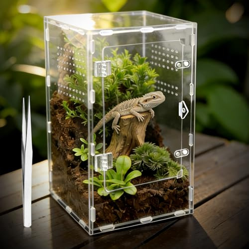 GTSEEMUU Jumping Spider Enclosure, Insect Terrarium, Bug Cage, 20 x 20 x 35 cm Acrylic Terrarium for Tarantula, Snail, Praying Mantis, Frog, and Small Reptiles