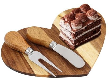 ZNLLQZN 18 stycken trä ostbräda set i presentförpackning, hjärtformad ostbräda med kniv, multifunktionell användning som Charcuterie Board serveringsfat snackplatta, 21,3 x 14,7 x 0,9 cm
