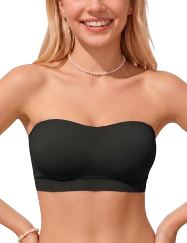 PoseFree Seamless Push Up Strapless Bra for Women Non-Slip Silicone Bandeau Bra