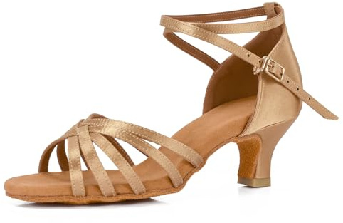 VASHCAME-Chaussures a Talons Hauts de Danse Latine Sandales pour Femme Beige 39 (Tacón-5cm)