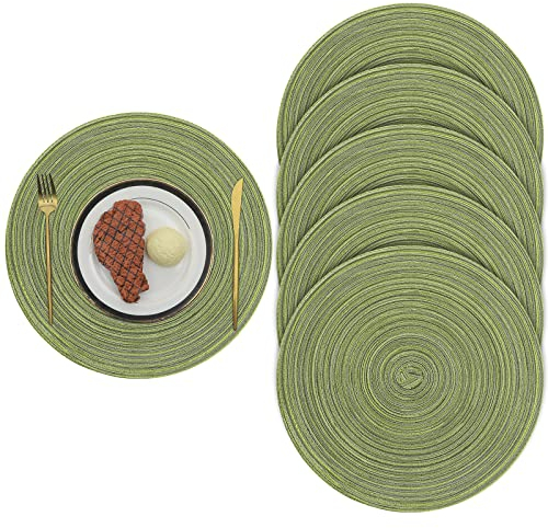 Pauwer Rund 6er Set Platzsets Abwaschbar Hitzebeständigen Platzdeckchen Gewebte rutschfest Abgrifffeste Tischsets 38cm,Grün