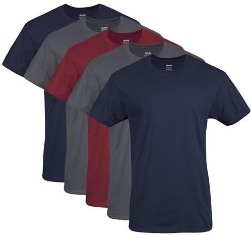 Gildan Men's Crew T-Shirts, Multipack, Style G1100, Navy/Charcoal/Cardinal Red (5-Pack), 2X-Large