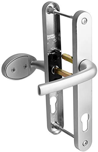 uPVC Door Handle 92mm 62mm Offset Lever Pad 210mm Fixings Sprung Pair Patio PVC Satin Silver