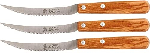 SEBBA - LOT DE 3 COUTEAUX À TOMATE EN INOX, MANCHE EN BOIS D'OLIVIER - FABRICATION FRANÇAISE THIERS- USTENSILE CUISINE - RÉF 10033