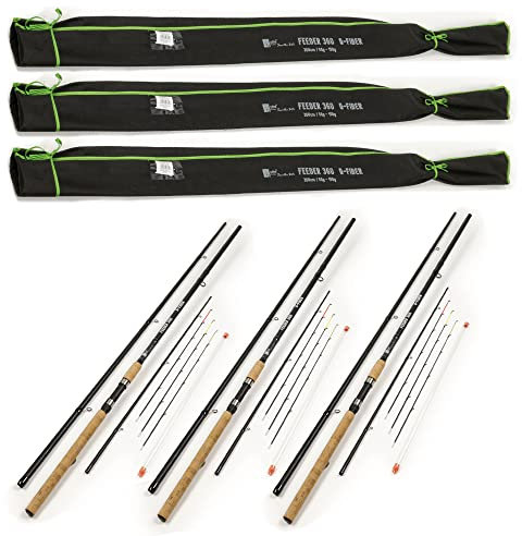 Zite Fishing Glasfaser-Angelrute 3,60m | Steckrute Feeder-Angeln 50-150g | 3 Stück Feeder-Rute | Friedfisch Angelrute mit Wechselspitzen & Korkgriff | Ideal für Futterkorb Angeln