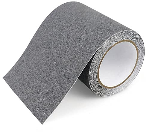 BOMEI PACK Nastro Adesivo Antiscivolo, Nastro Adesivo di Sicurezza Forte per Interni ed Esterni, Nastro Antiscivolo Grigio 150mm x 5 m per Scale, Gradini, Pavimenti