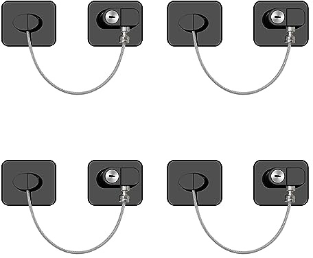 4 Pack Window Safety Locks Adhesive, NewBinn No Drilling Window Restrictors for UPVC, Window Safety Locks Latch for Refrigerator, Cabinets, Drawer, Fridge Lock with Keys for Kids and Pets, Black