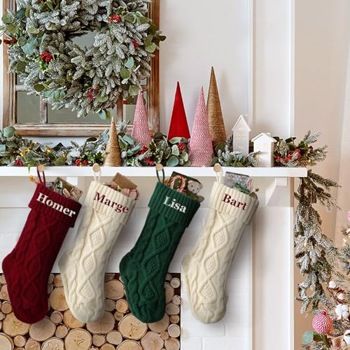 papasgix Christmas Stockings Personalised 18 Large Stocking(Knit B-2 PCs) | Custom Name Knitted Xmas for Kids Family, Stocking for Holiday Family Party Decoration